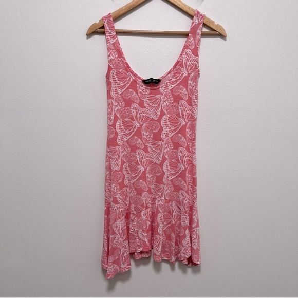 DOROTHY PERKINS Pink Coral Butterfly Print Tiered Mini Dress Size Small - Picture 2 of 7
